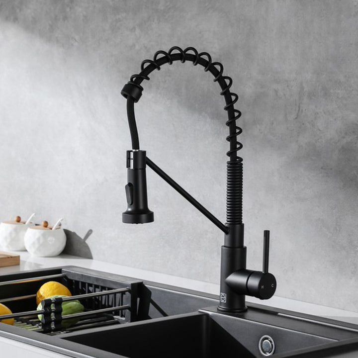 Single Handle Pull Down Sprayer Kitchen Faucet In Matte Black Matte Black Finish - KITCHEN & BATH by Joshua Marshal