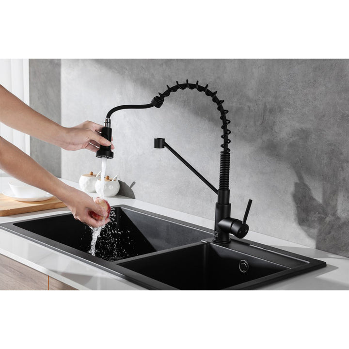 Single Handle Pull Down Sprayer Kitchen Faucet In Matte Black - View 2 - Joshua Marshal