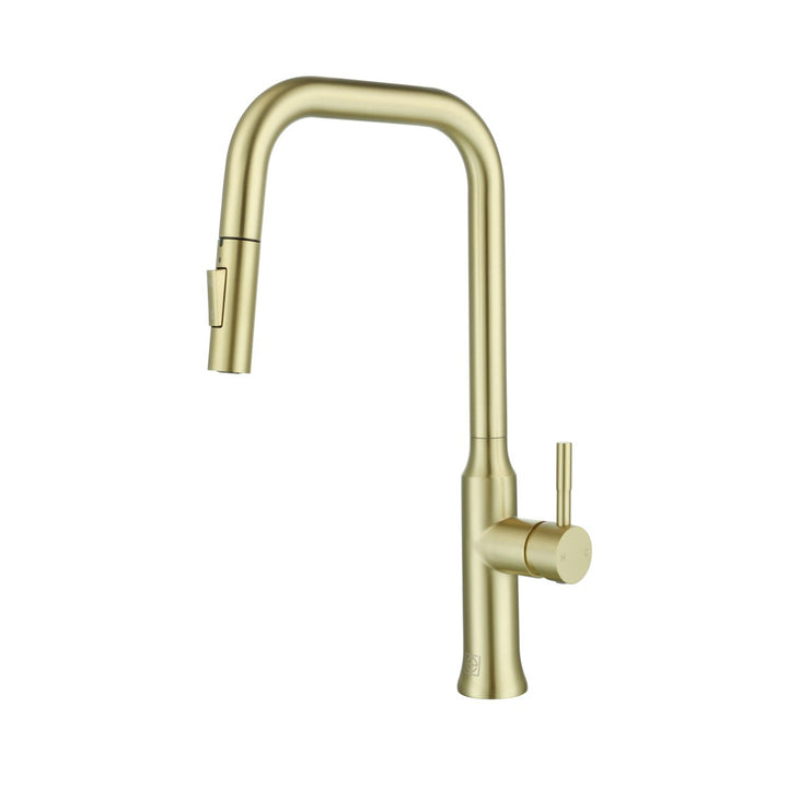 Single Handle Pull Down Sprayer Kitchen Faucet In Brushed Gold - View 3 - Joshua Marshal