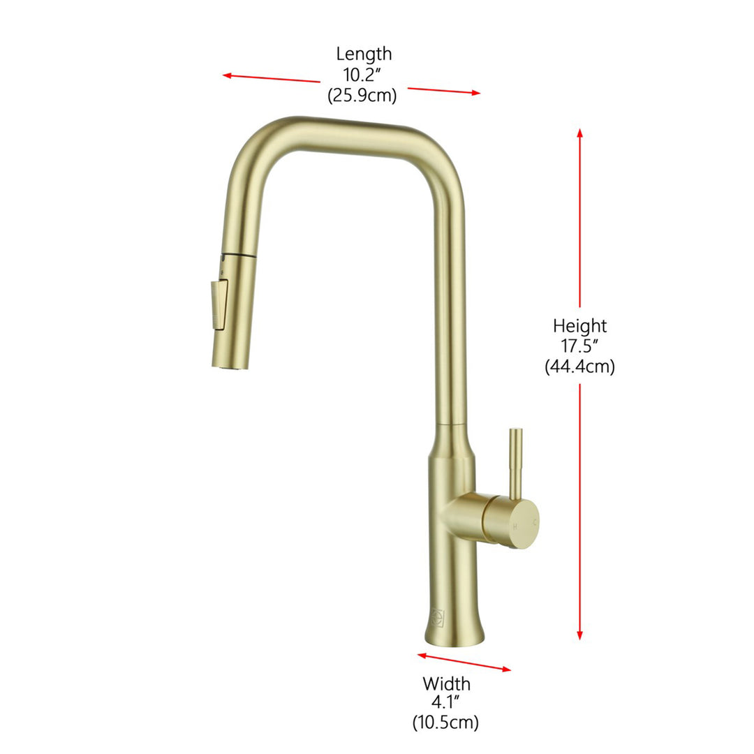 Single Handle Pull Down Sprayer Kitchen Faucet In Brushed Gold - View 4 - Joshua Marshal