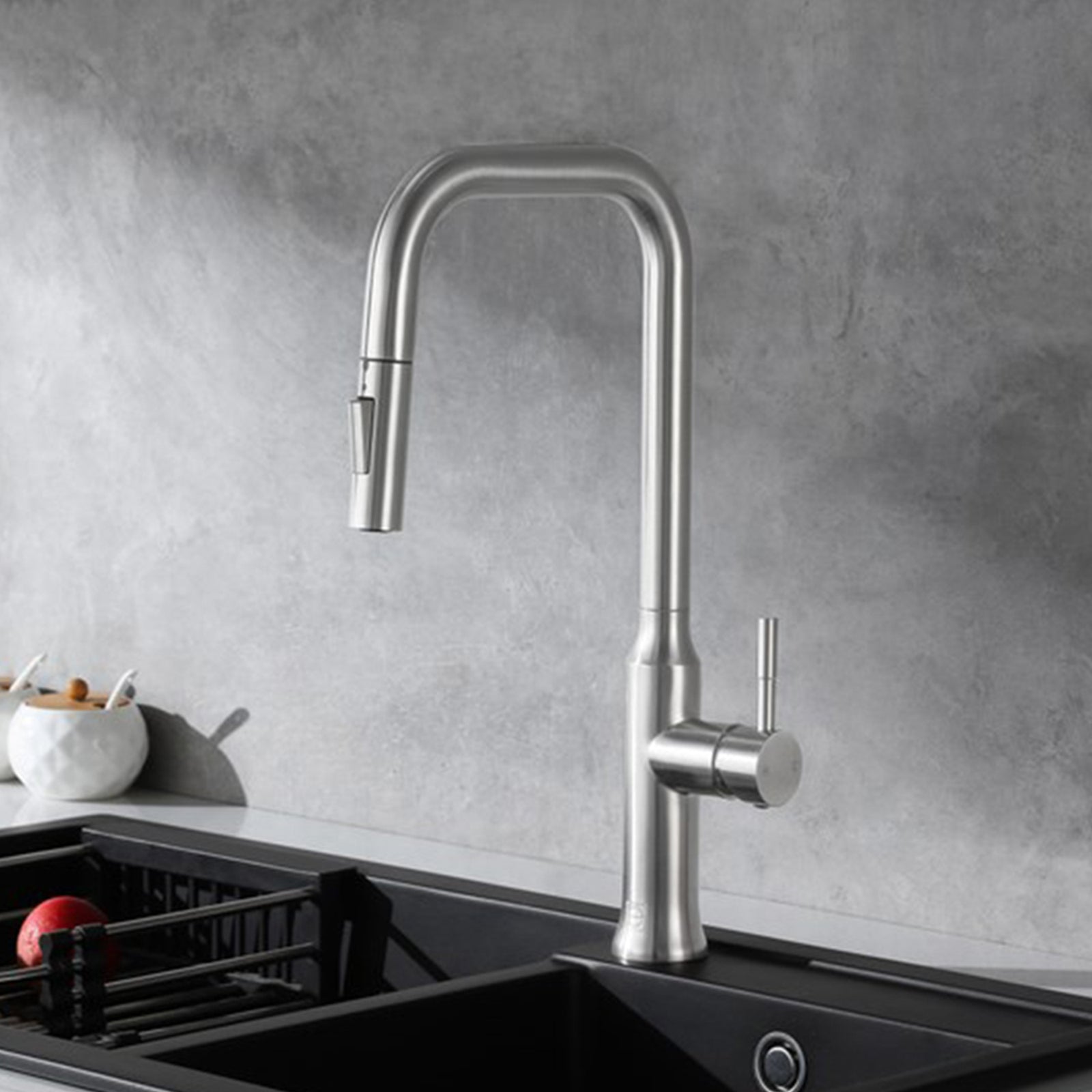 Single Handle Pull Down Sprayer Kitchen Faucet In Brushed Nickel Brushed Nickel Finish - KITCHEN & BATH by Joshua Marshal