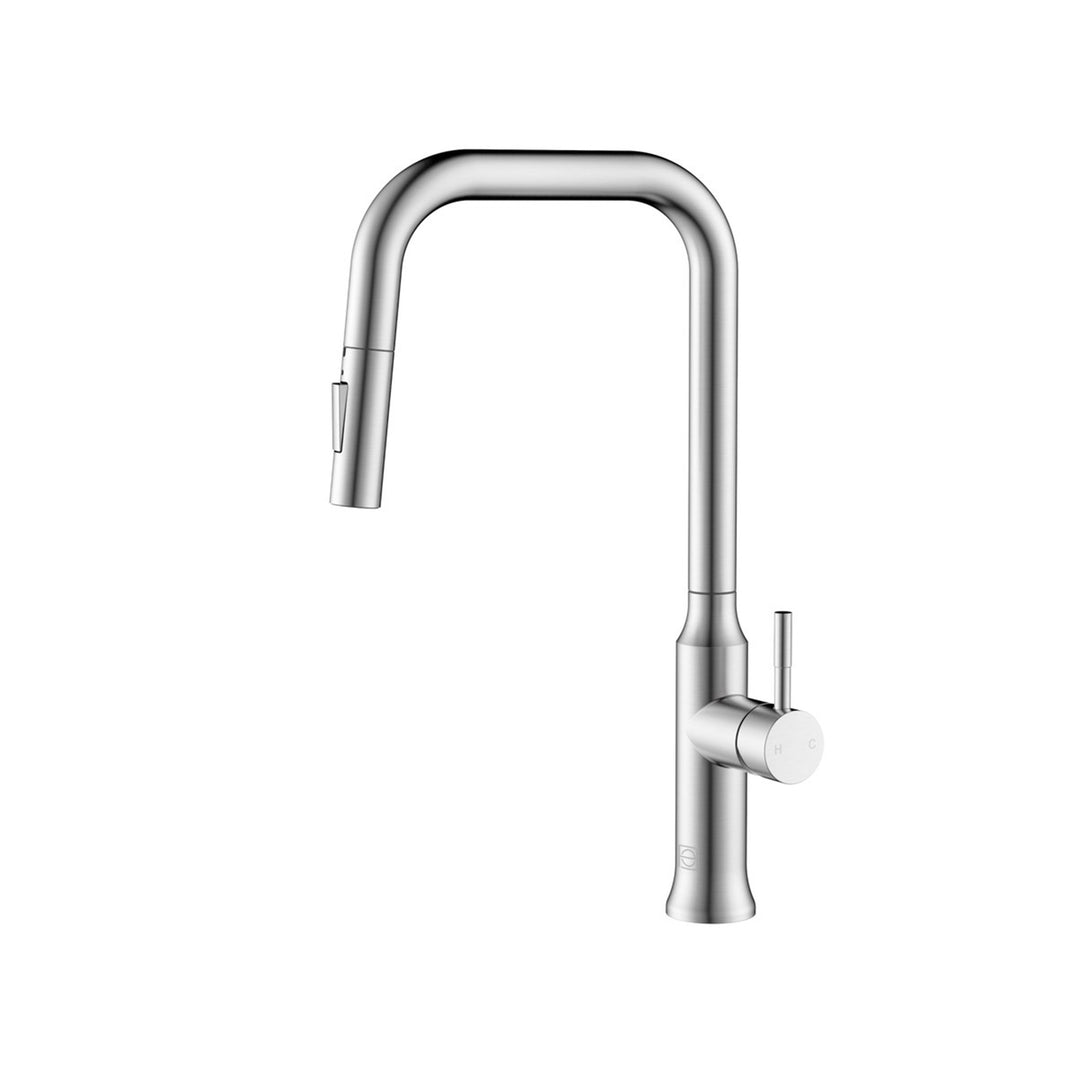 Single Handle Pull Down Sprayer Kitchen Faucet In Brushed Nickel - View 3 - Joshua Marshal