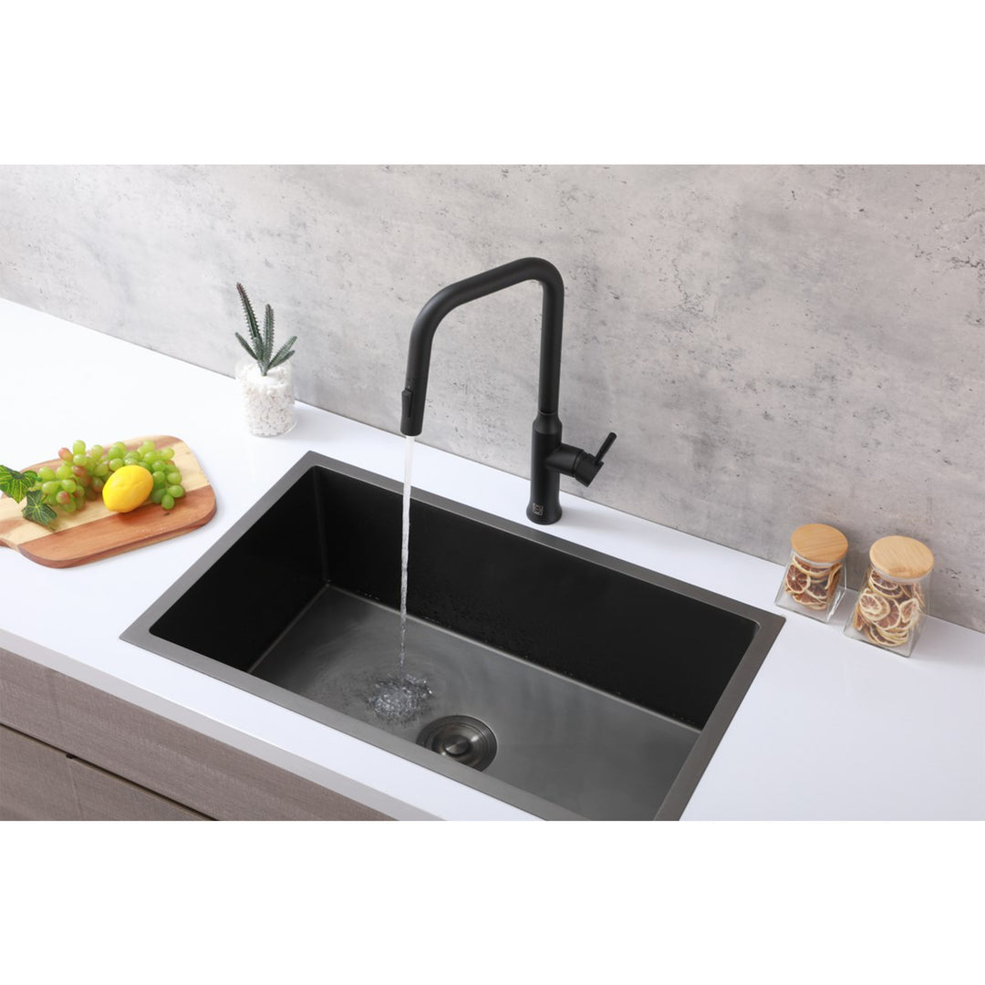 Single Handle Pull Down Sprayer Kitchen Faucet In Matte Black - View 2 - Joshua Marshal