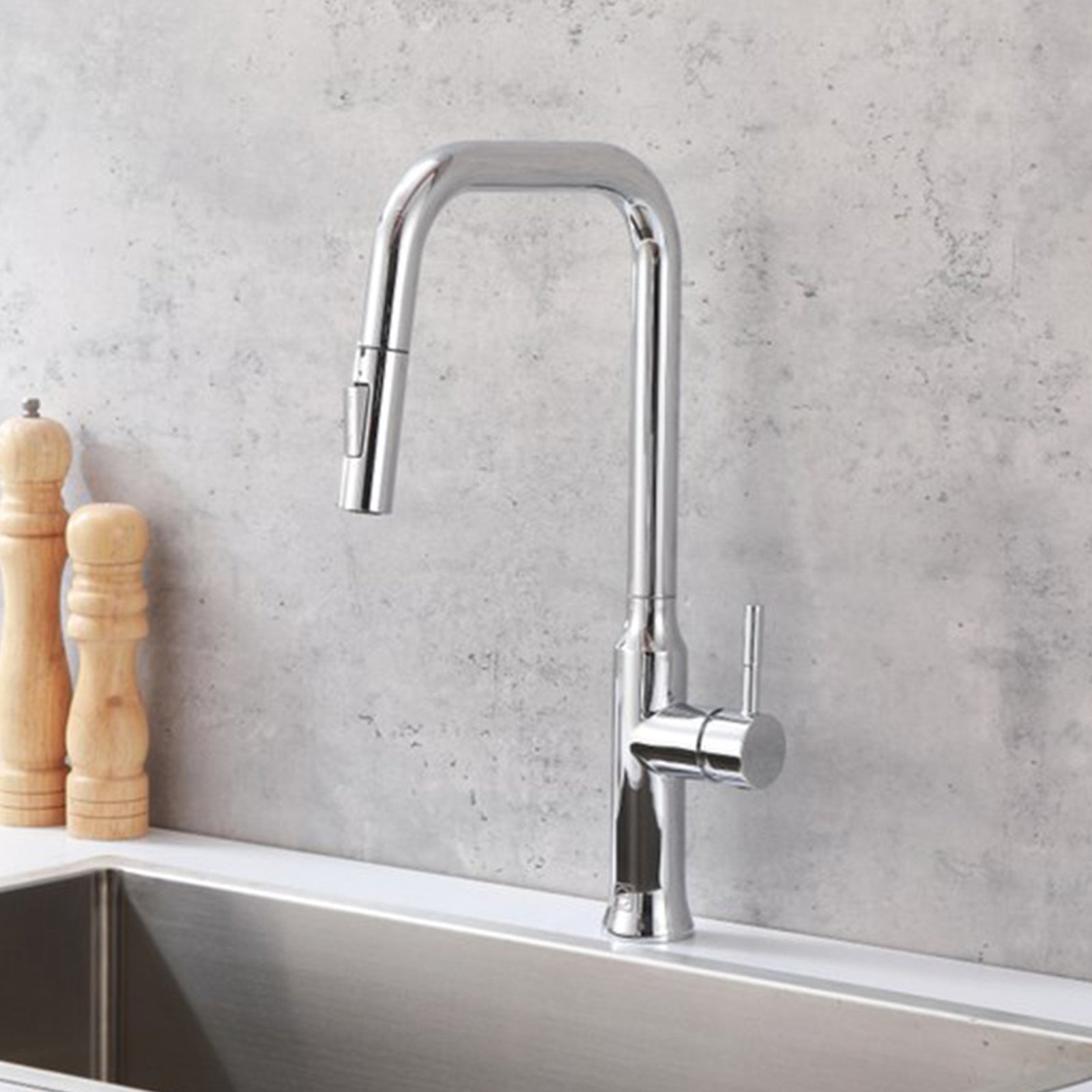 Single Handle Pull Down Sprayer Kitchen Faucet In Chrome Chrome Finish - KITCHEN & BATH by Joshua Marshal