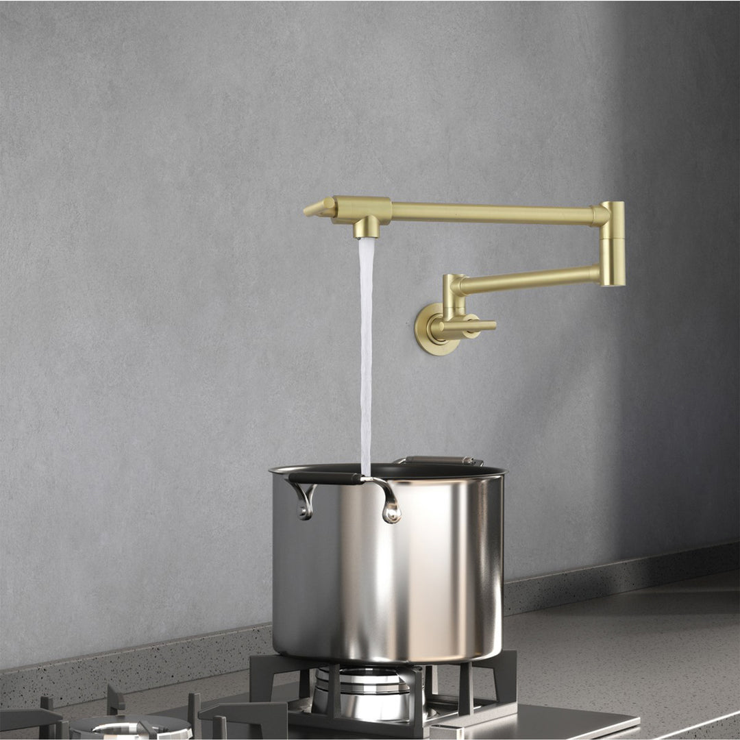 Wall Mounted Pot Filler In Brushed Gold - View 5 - Joshua Marshal