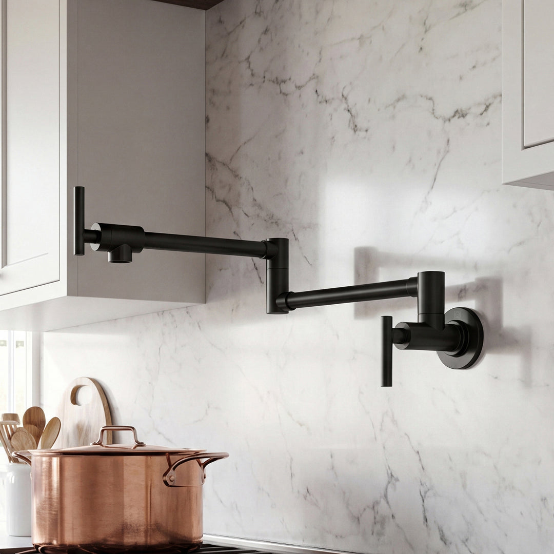 Wall Mounted Pot Filler In Matte Black Matte Black Finish - KITCHEN & BATH by Joshua Marshal