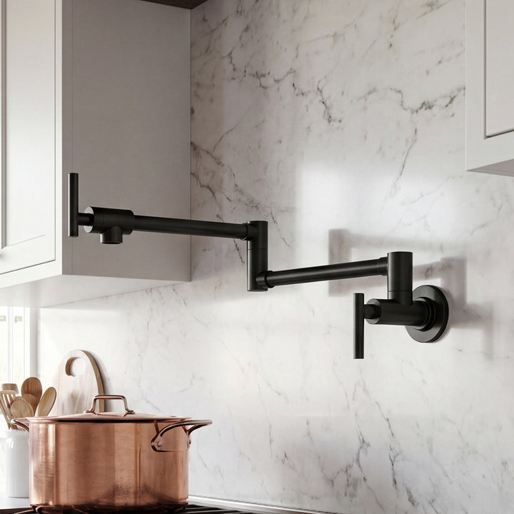 Wall Mounted Pot Filler In Matte Black Matte Black Finish - KITCHEN & BATH by Joshua Marshal