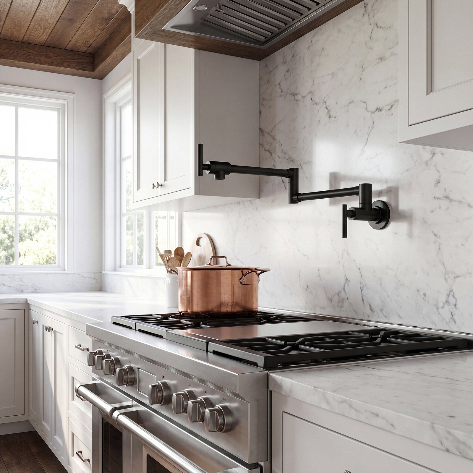 Wall Mounted Pot Filler In Matte Black - View 2 - Joshua Marshal