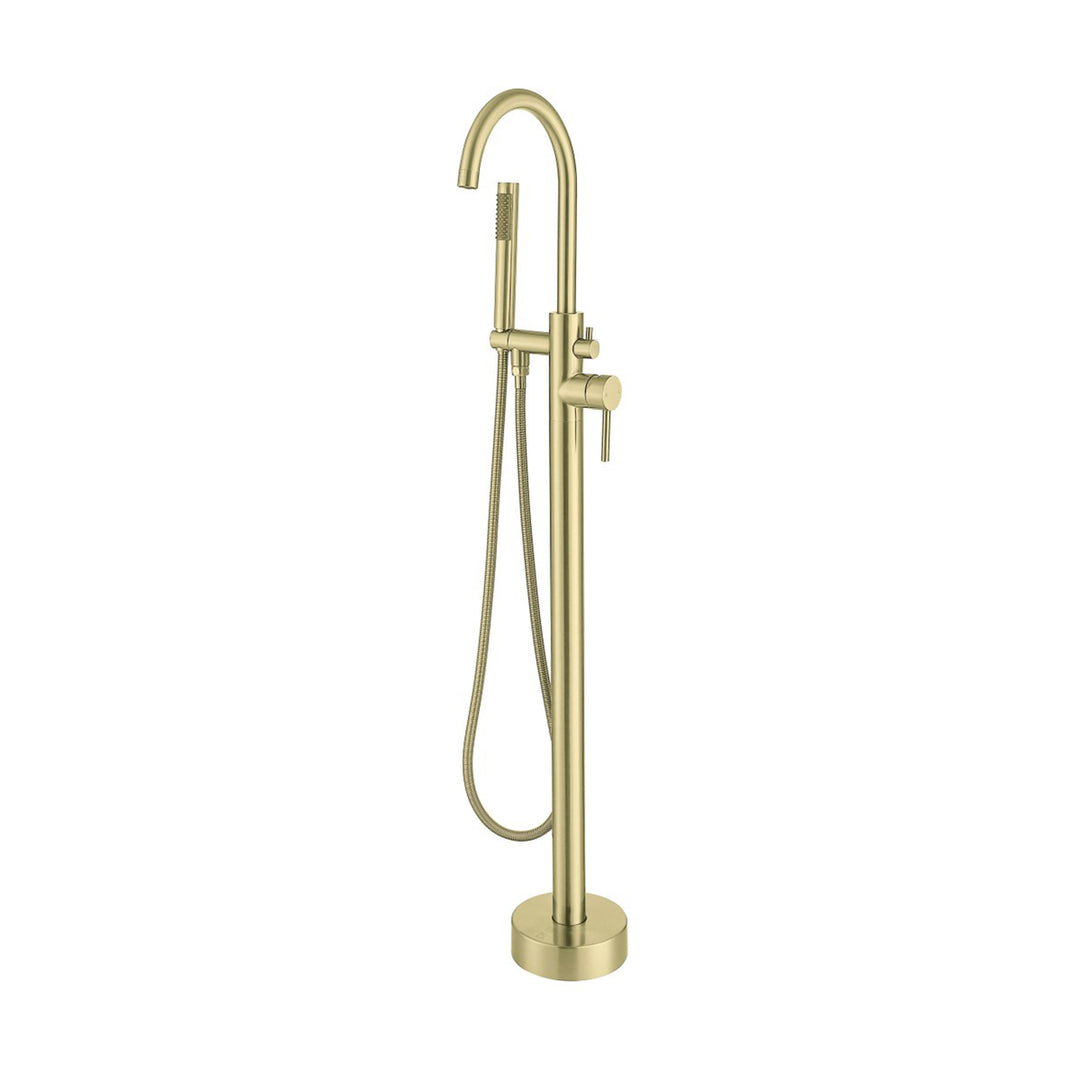 Floor Mounted Roman Tub Faucet With Handshower In Brushed Gold - View 3 - Joshua Marshal