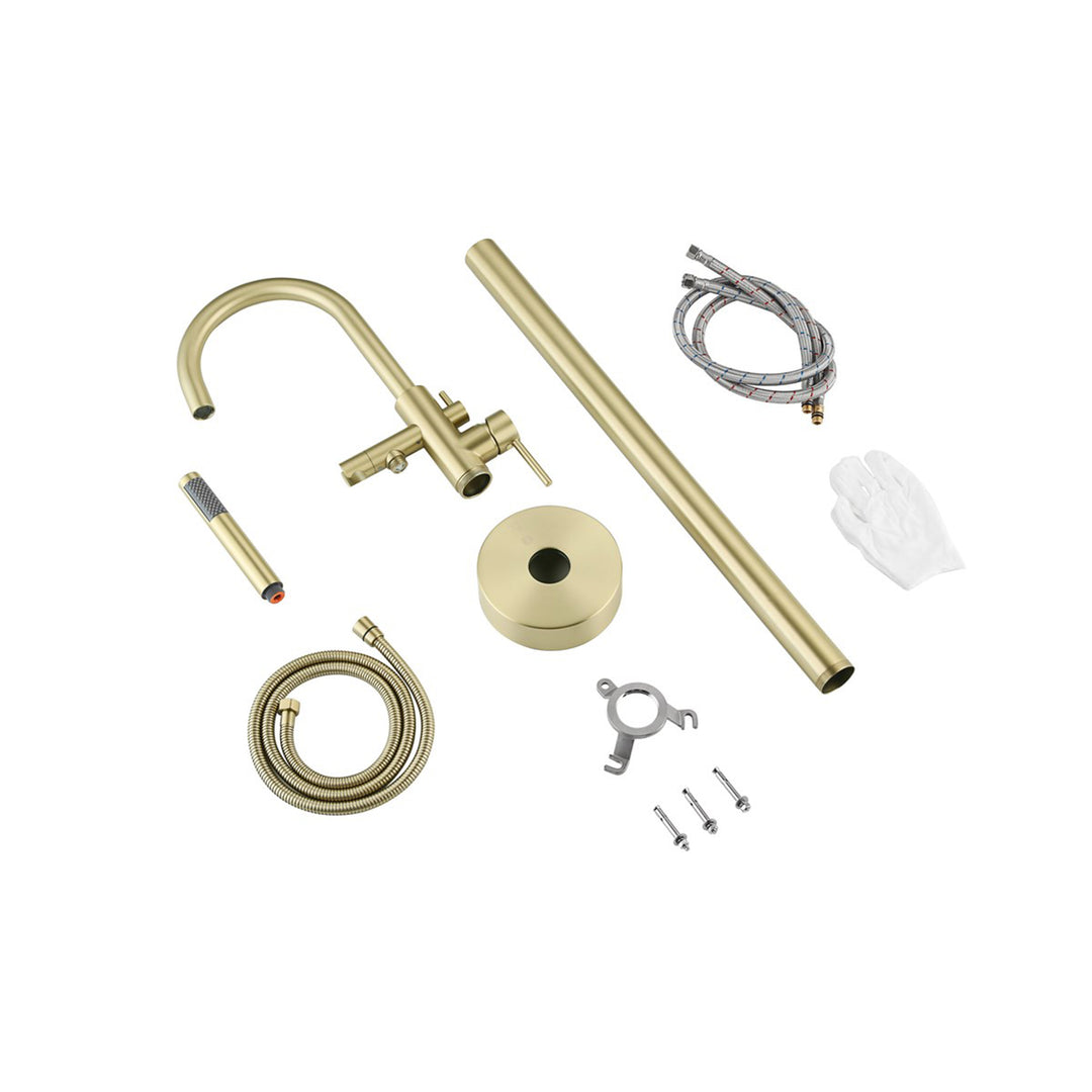 Floor Mounted Roman Tub Faucet With Handshower In Brushed Gold - View 4 - Joshua Marshal