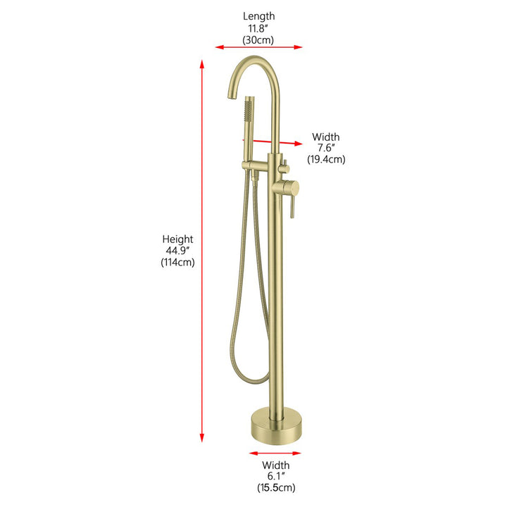 Floor Mounted Roman Tub Faucet With Handshower In Brushed Gold - View 6 - Joshua Marshal