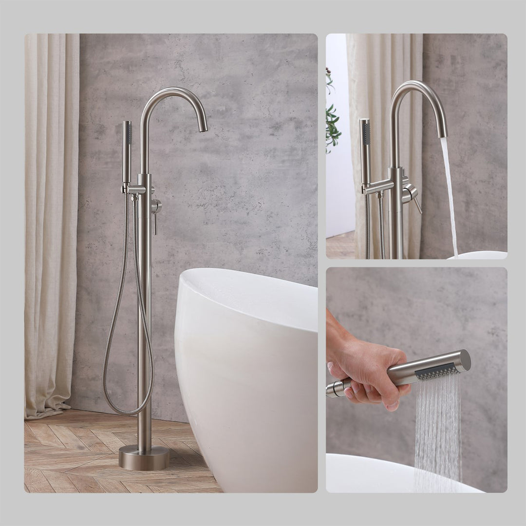 Floor Mounted Roman Tub Faucet With Handshower In Brushed Nickel - View 4 - Joshua Marshal