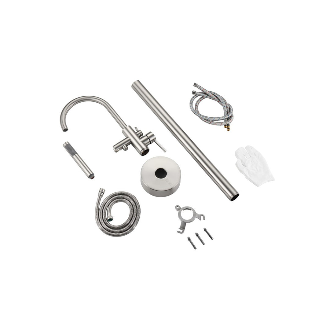 Floor Mounted Roman Tub Faucet With Handshower In Brushed Nickel - View 5 - Joshua Marshal