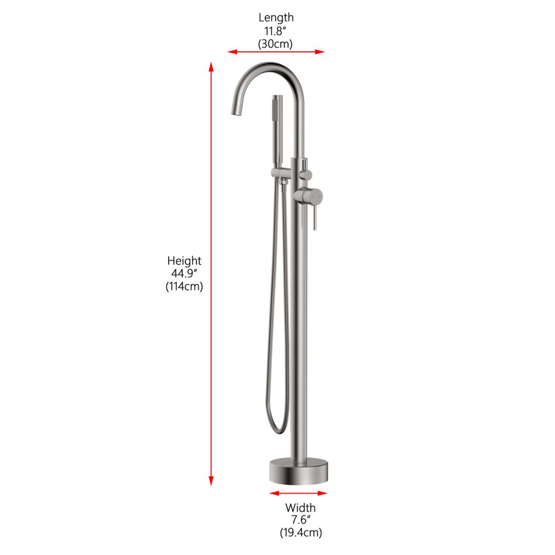 Floor Mounted Roman Tub Faucet With Handshower In Brushed Nickel - View 6 - Joshua Marshal