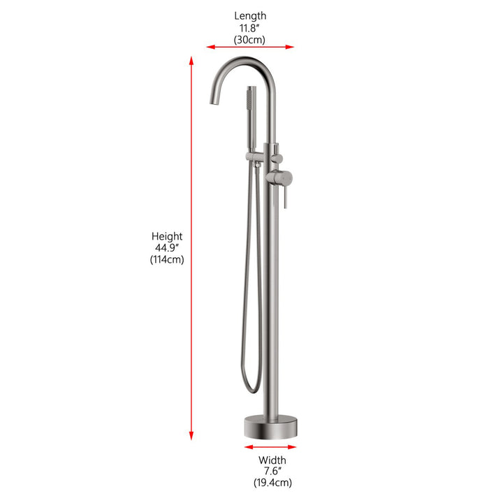 Floor Mounted Roman Tub Faucet With Handshower In Brushed Nickel - View 6 - Joshua Marshal