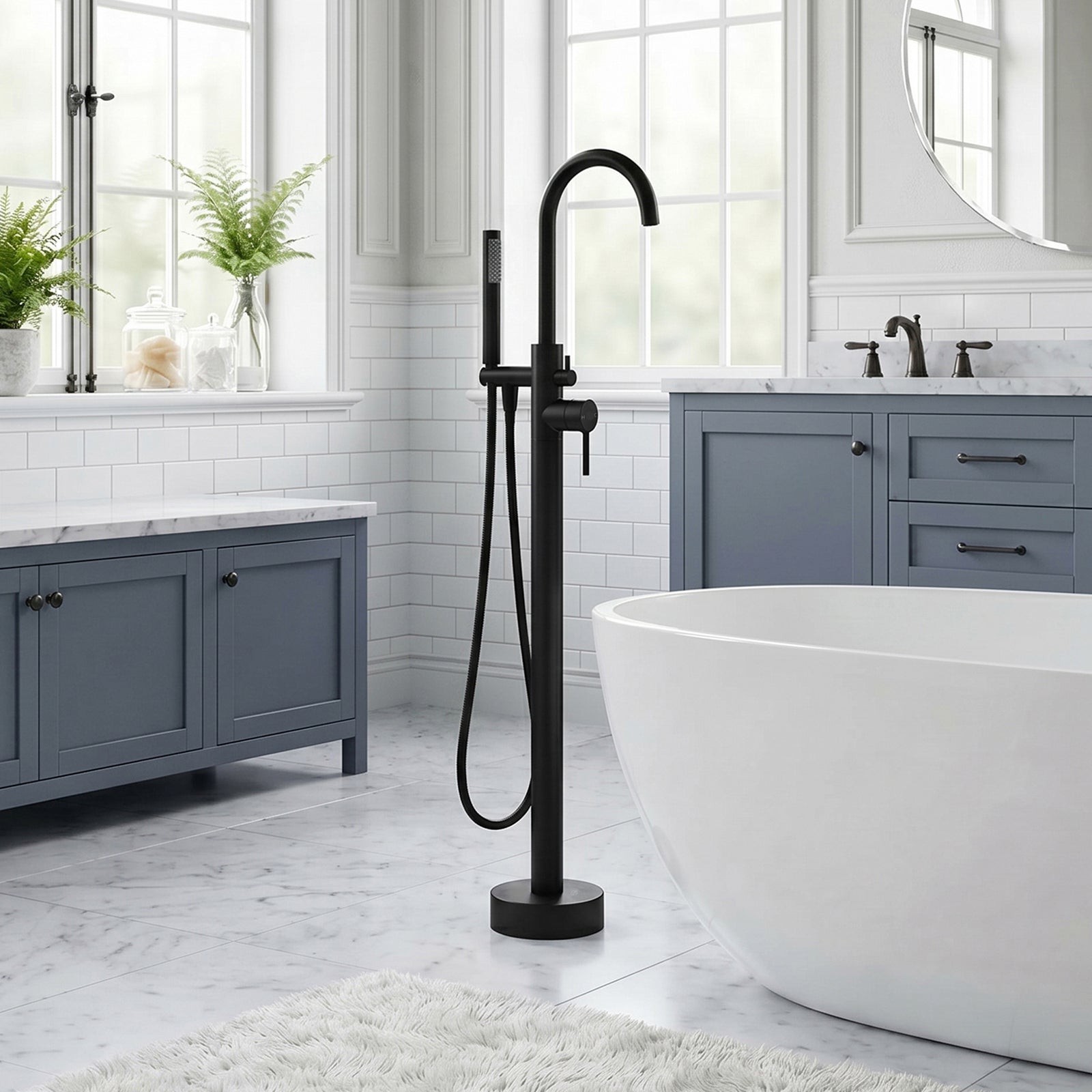 Floor Mounted Roman Tub Faucet With Handshower In Matte Black Matte Black Finish - KITCHEN & BATH by Joshua Marshal