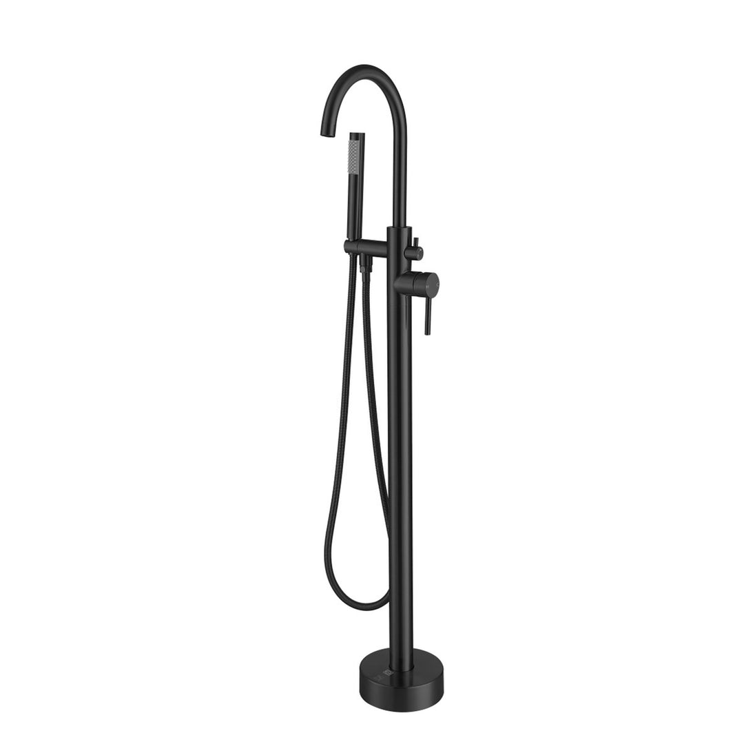 Floor Mounted Roman Tub Faucet With Handshower In Matte Black - View 3 - Joshua Marshal