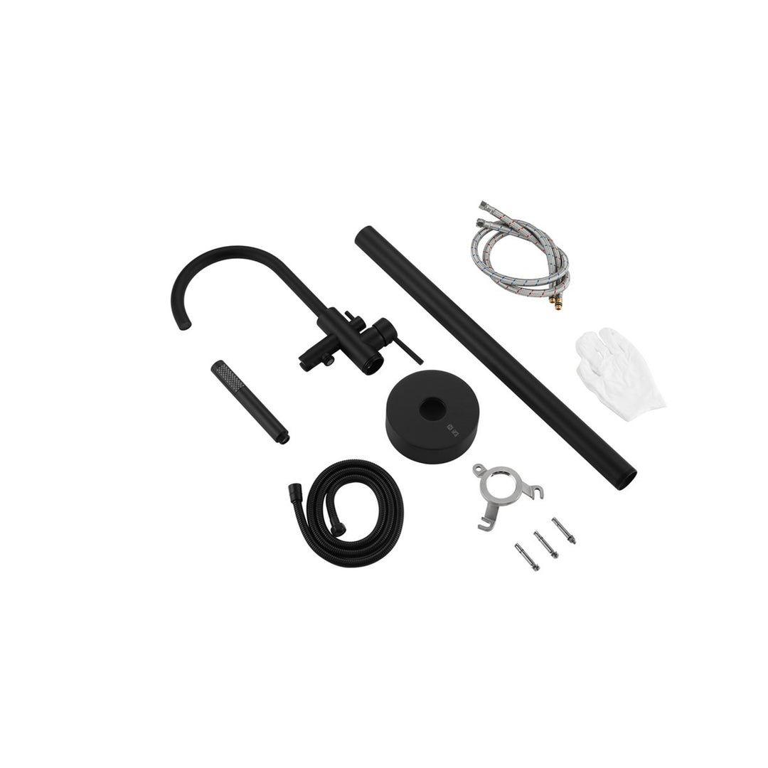 Floor Mounted Roman Tub Faucet With Handshower In Matte Black - View 5 - Joshua Marshal