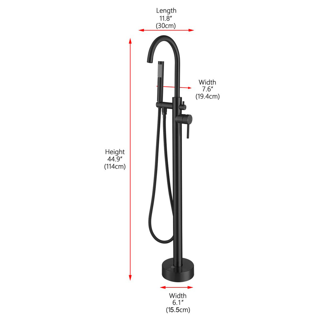 Floor Mounted Roman Tub Faucet With Handshower In Matte Black - View 6 - Joshua Marshal