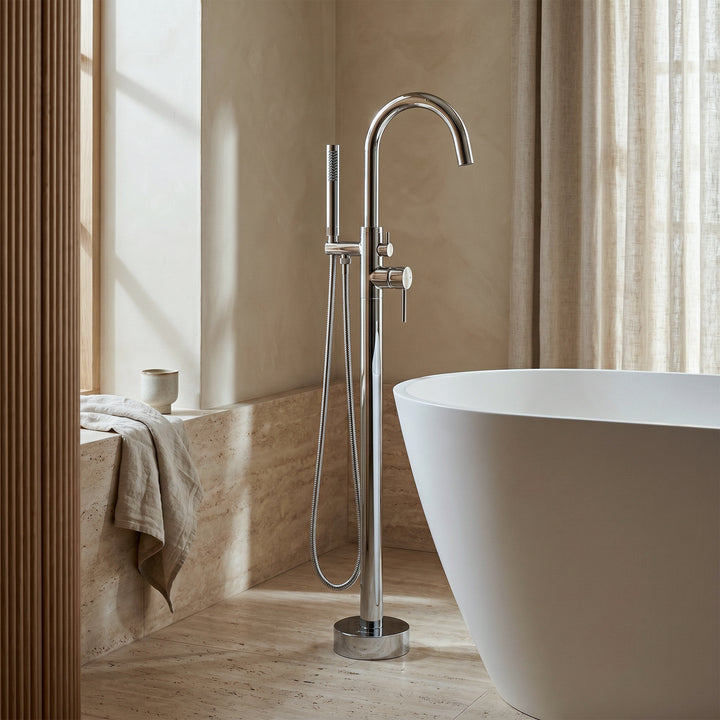 Floor Mounted Roman Tub Faucet With Handshower In Chrome Chrome Finish - KITCHEN & BATH by Joshua Marshal