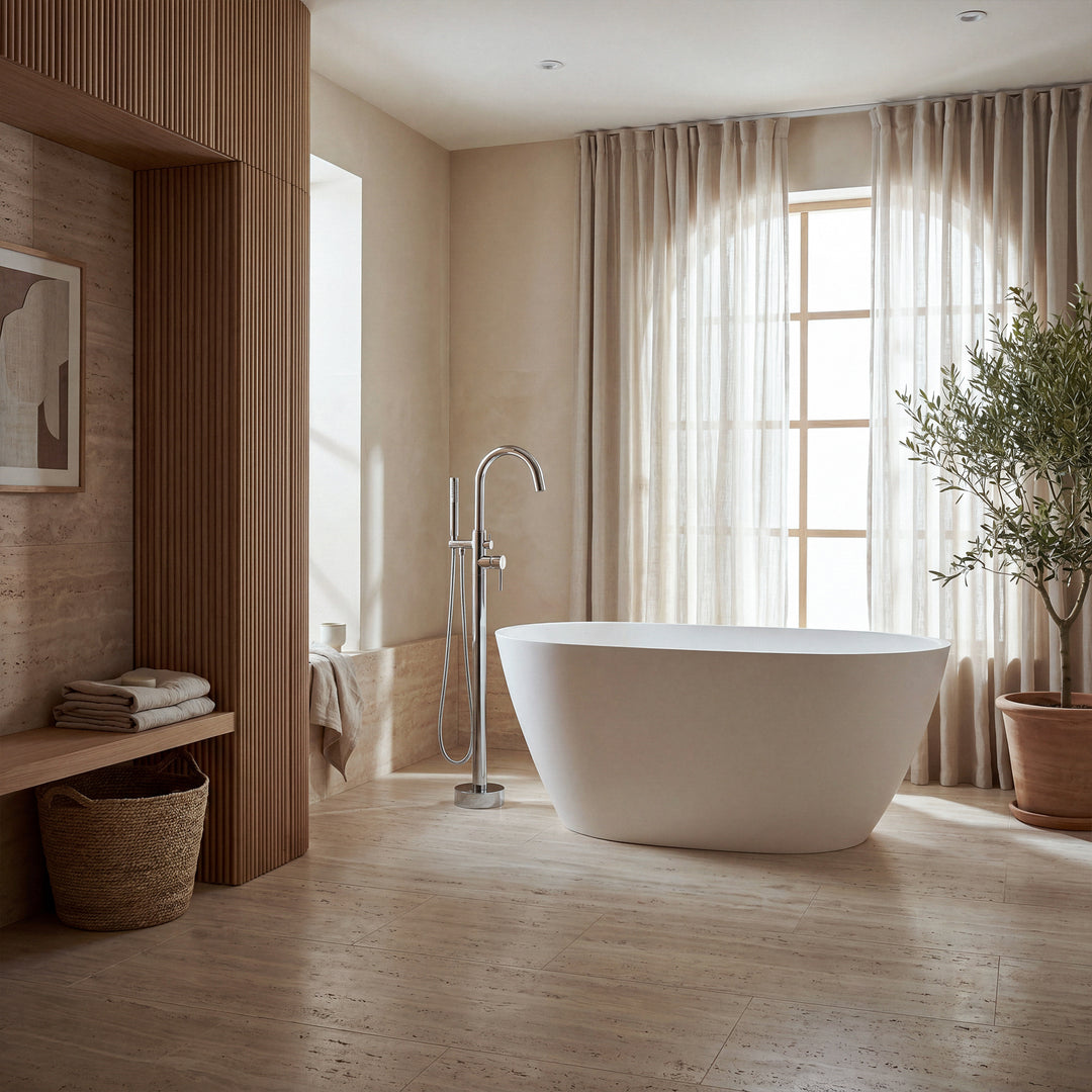Floor Mounted Roman Tub Faucet With Handshower In Chrome - View 2 - Joshua Marshal