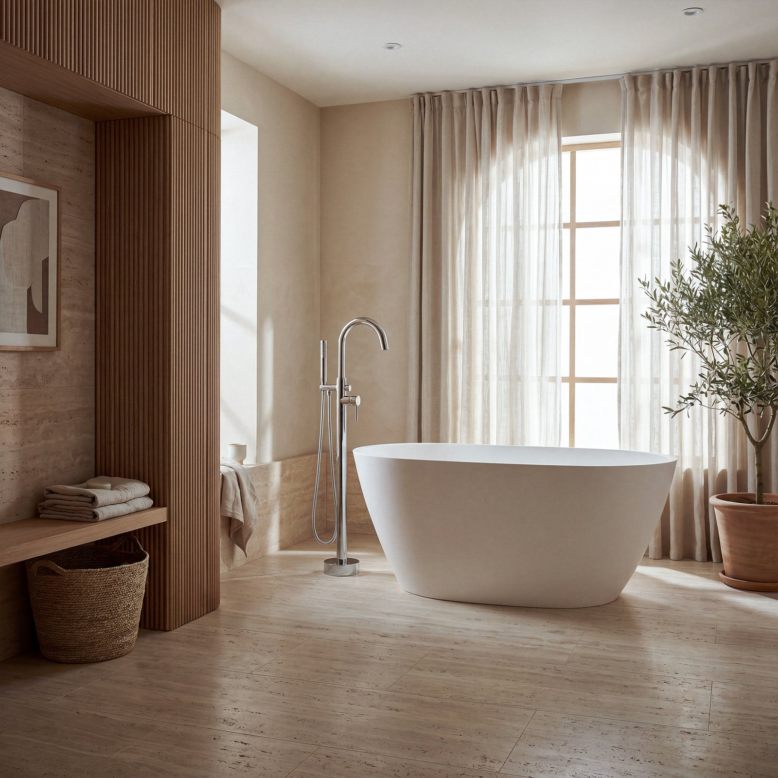 Floor Mounted Roman Tub Faucet With Handshower In Chrome - View 2 - Joshua Marshal