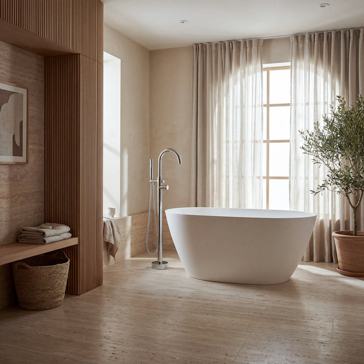 Floor Mounted Roman Tub Faucet With Handshower In Chrome - View 2 - Joshua Marshal