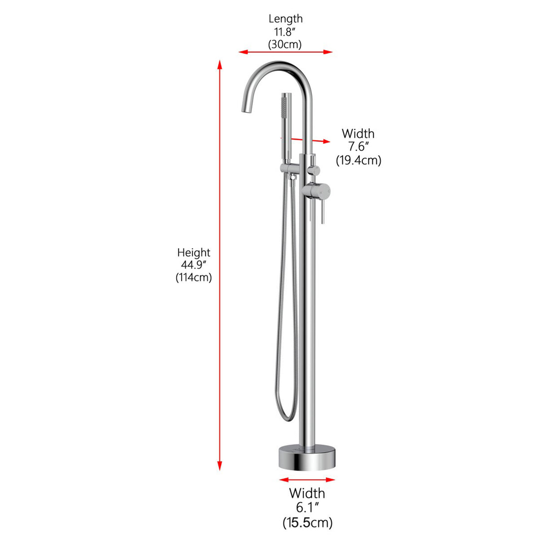 Floor Mounted Roman Tub Faucet With Handshower In Chrome - View 6 - Joshua Marshal