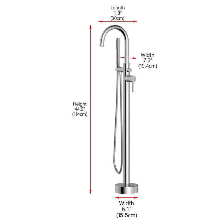 Floor Mounted Roman Tub Faucet With Handshower In Chrome - View 6 - Joshua Marshal
