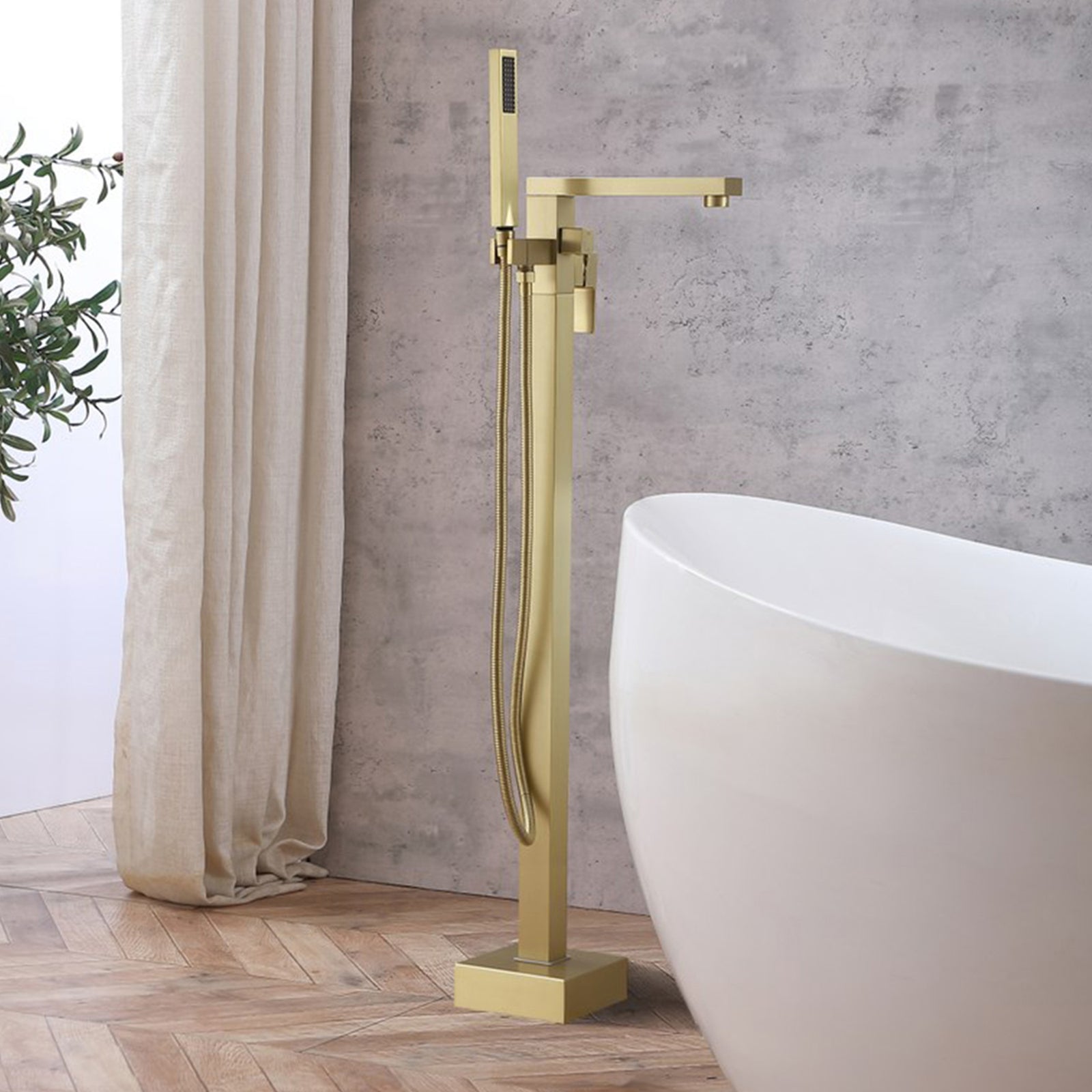 Floor Mounted Roman Tub Faucet With Handshower In Brushed Gold Brushed Gold Finish - KITCHEN & BATH by Joshua Marshal