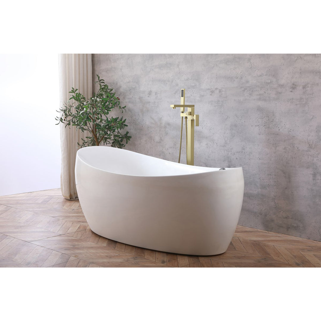 Floor Mounted Roman Tub Faucet With Handshower In Brushed Gold - View 2 - Joshua Marshal