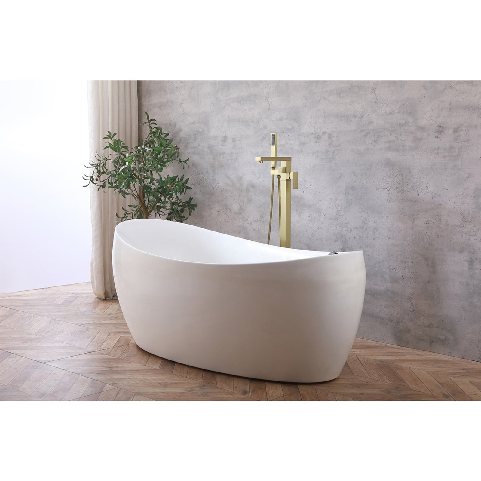 Floor Mounted Roman Tub Faucet With Handshower In Brushed Gold - View 2 - Joshua Marshal