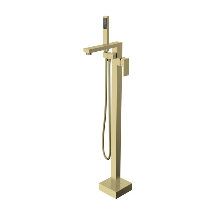 Floor Mounted Roman Tub Faucet With Handshower In Brushed Gold - View 3 - Joshua Marshal