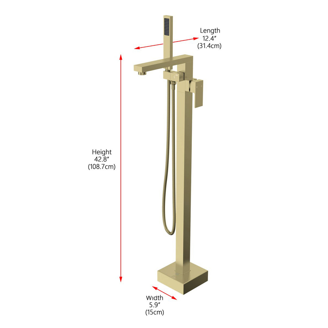Floor Mounted Roman Tub Faucet With Handshower In Brushed Gold - View 5 - Joshua Marshal