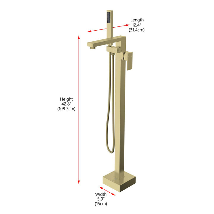 Floor Mounted Roman Tub Faucet With Handshower In Brushed Gold - View 5 - Joshua Marshal