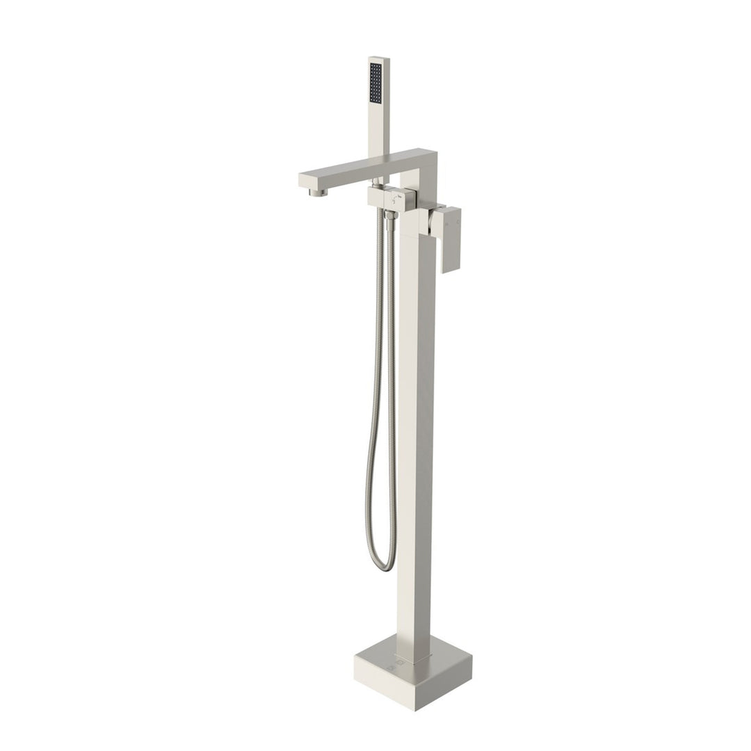 Floor Mounted Roman Tub Faucet With Handshower In Brushed Nickel - View 3 - Joshua Marshal