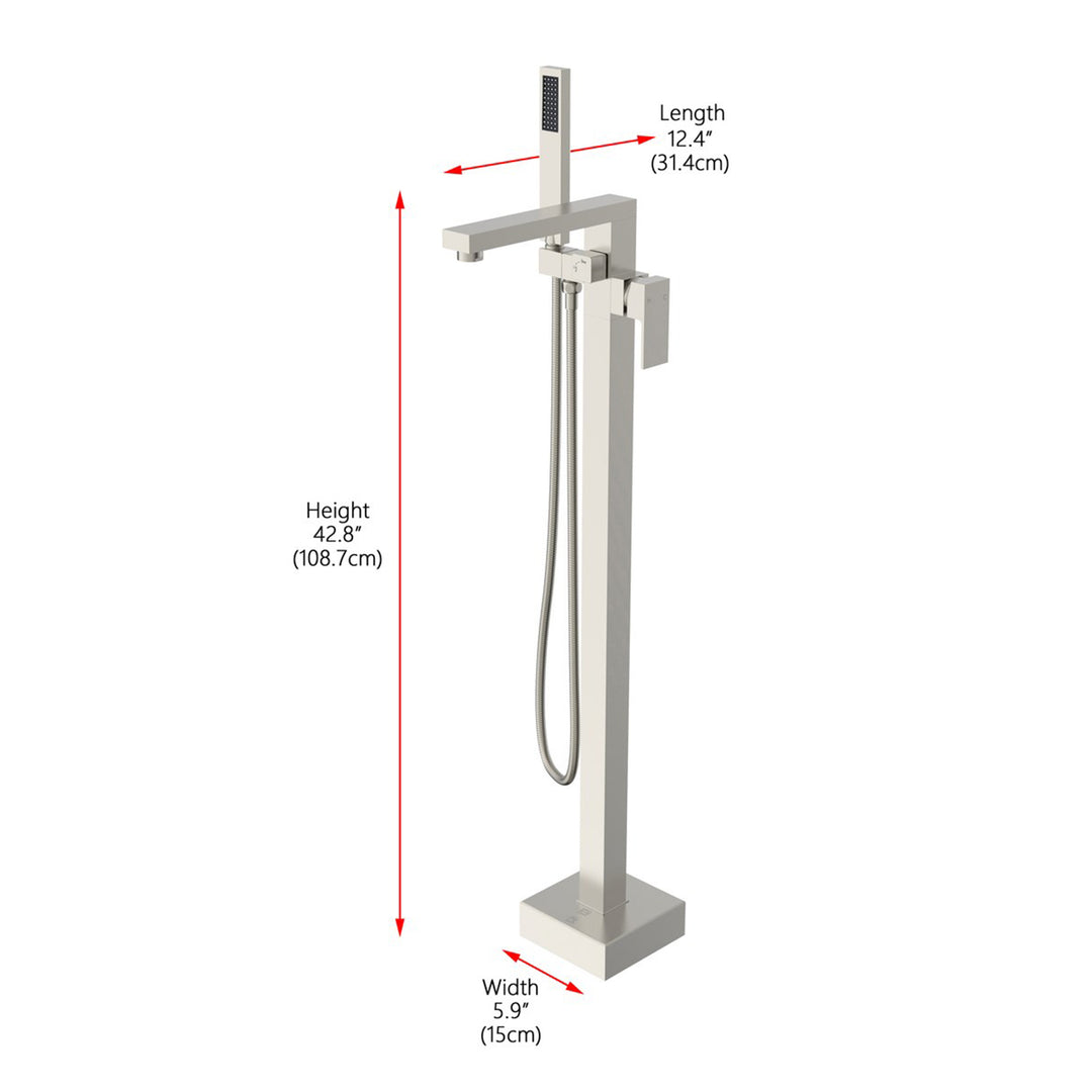 Floor Mounted Roman Tub Faucet With Handshower In Brushed Nickel - View 6 - Joshua Marshal