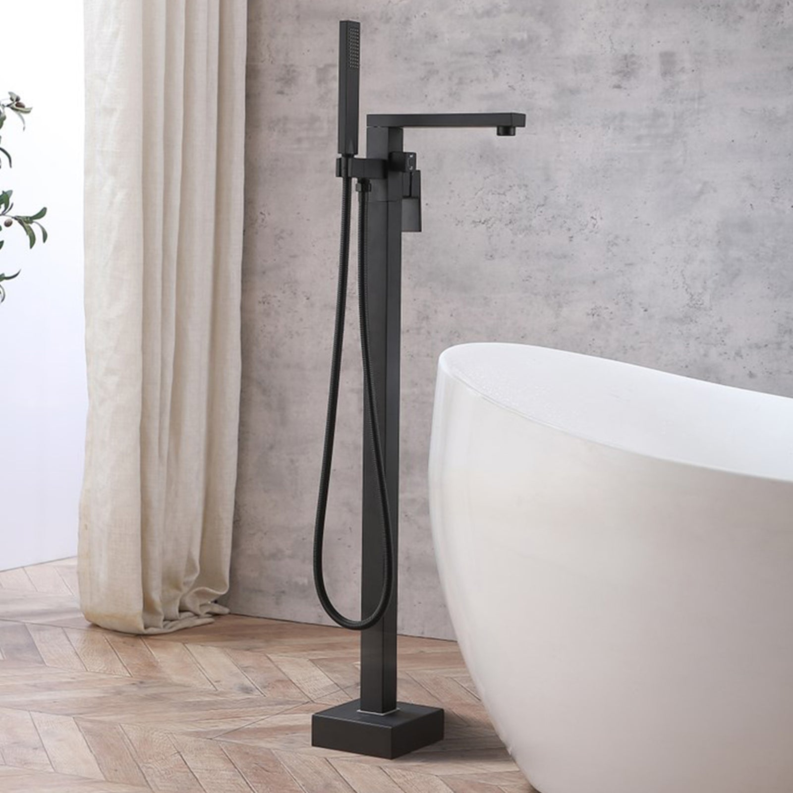 Floor Mounted Roman Tub Faucet With Handshower In Matte Black Matte Black Finish - KITCHEN & BATH by Joshua Marshal