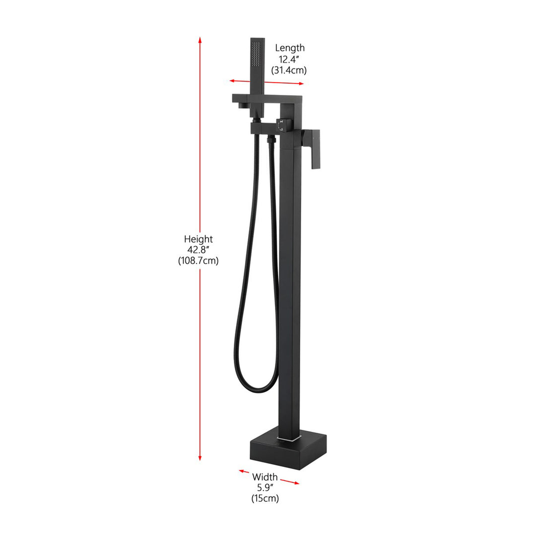 Floor Mounted Roman Tub Faucet With Handshower In Matte Black - View 6 - Joshua Marshal
