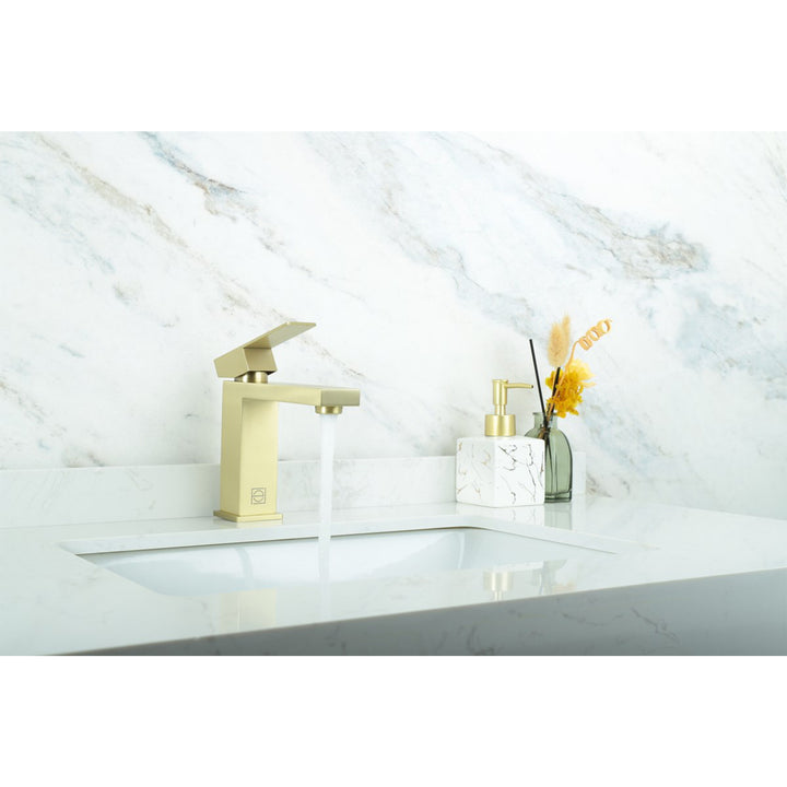 Single Hole Single Handle Bathroom Faucet In Brushed Gold - View 2 - Joshua Marshal