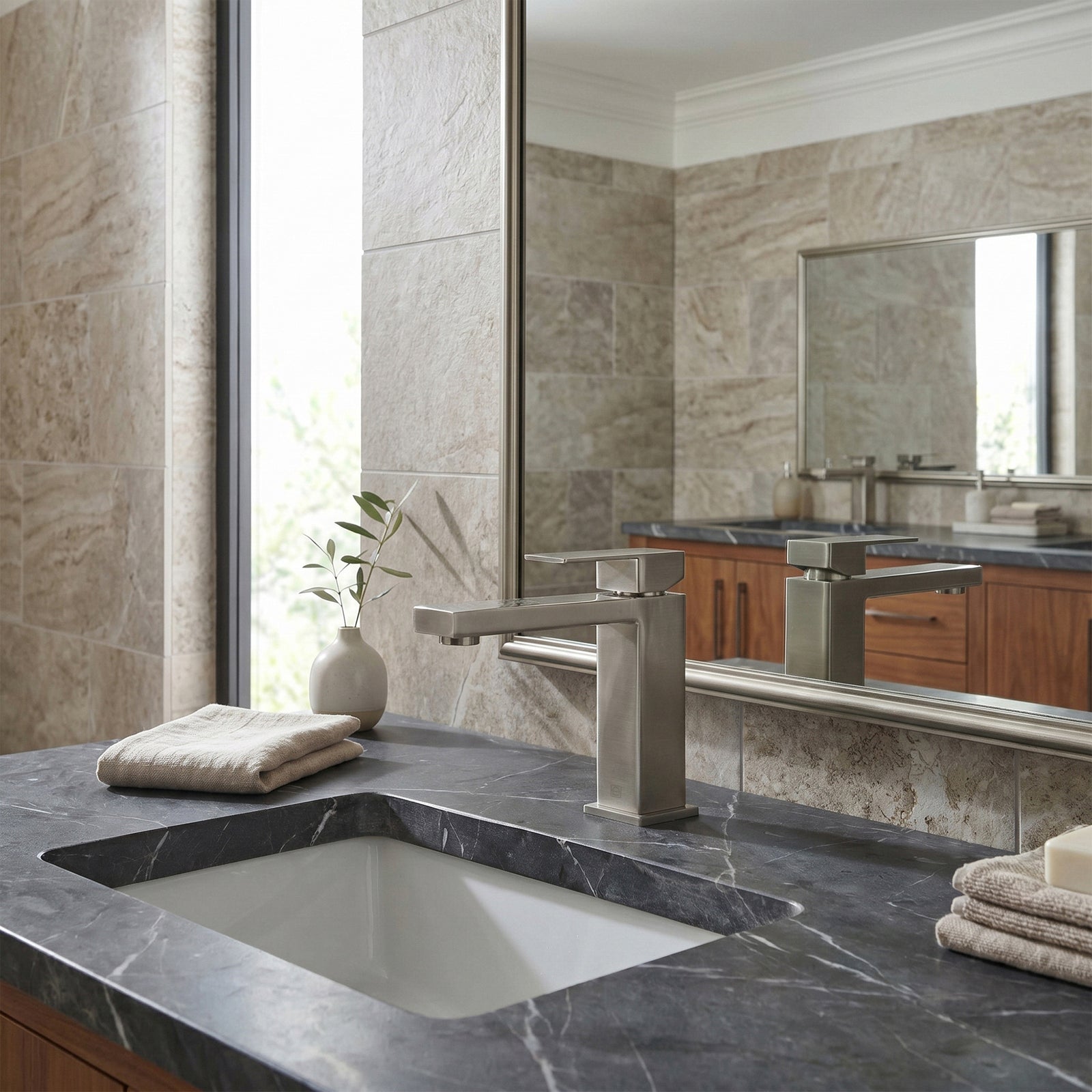 Single Hole Single Handle Bathroom Faucet In Brushed Nickel - View 2 - Joshua Marshal