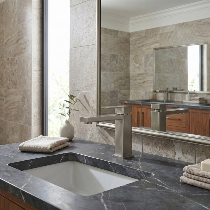 Single Hole Single Handle Bathroom Faucet In Brushed Nickel - View 2 - Joshua Marshal