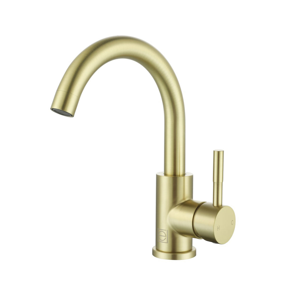 Single Hole Single Handle Bathroom Faucet In Brushed Gold - View 3 - Joshua Marshal