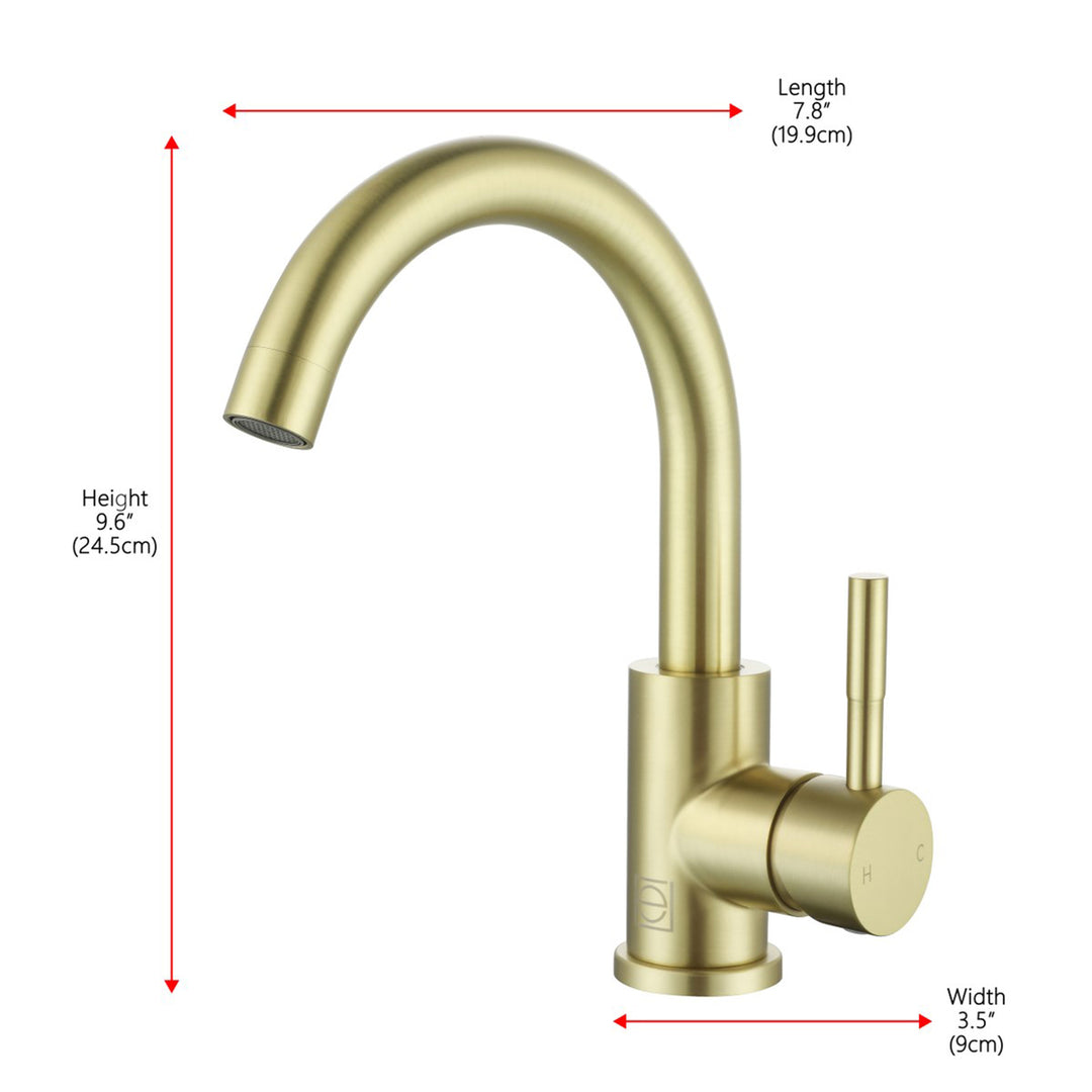 Single Hole Single Handle Bathroom Faucet In Brushed Gold - View 5 - Joshua Marshal