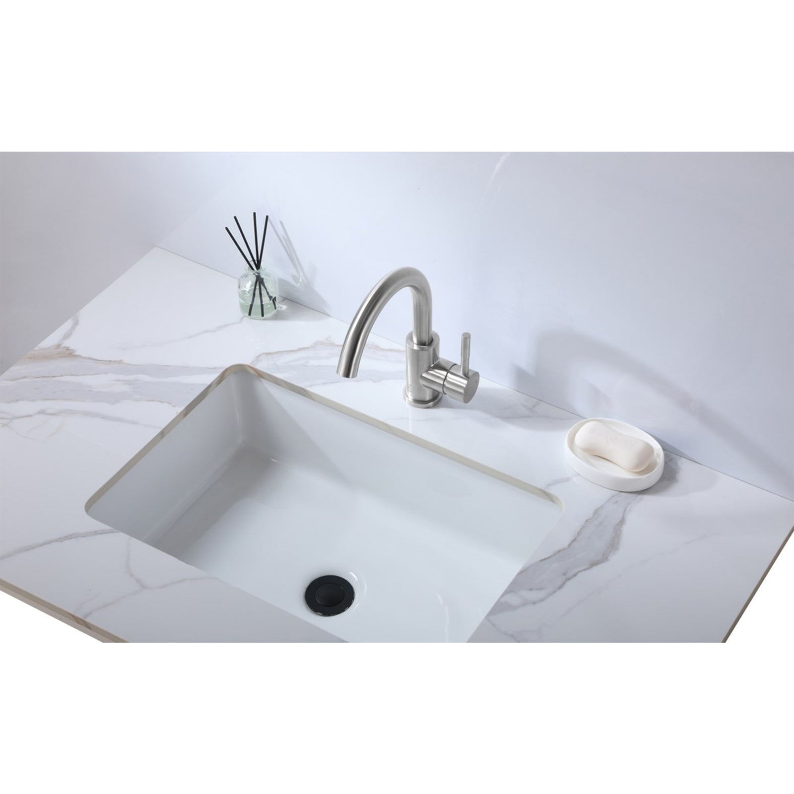 Single Hole Single Handle Bathroom Faucet In Brushed Nickel - View 2 - Joshua Marshal