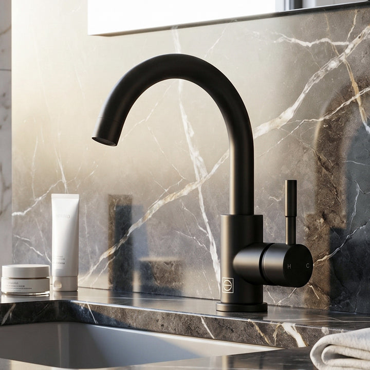 Single Hole Single Handle Bathroom Faucet In Matte Black Matte Black Finish - KITCHEN & BATH by Joshua Marshal