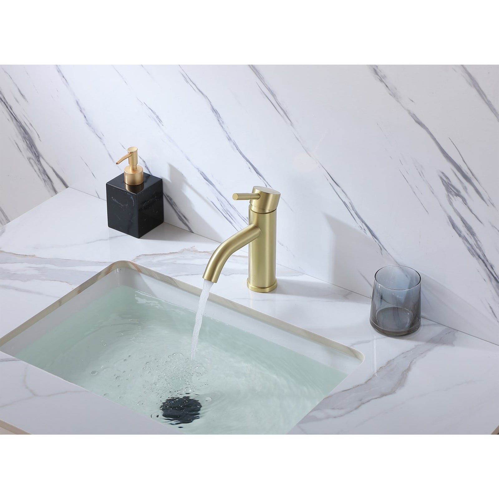 Single Hole Single Handle Bathroom Faucet In Brushed Gold - View 2 - Joshua Marshal