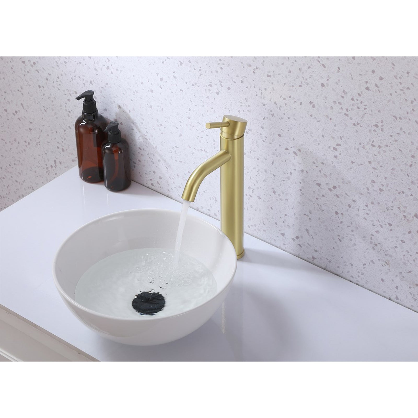 Single Hole Single Handle Bathroom Faucet In Brushed Gold - View 2 - Joshua Marshal