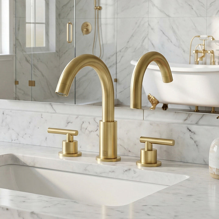 8 Inch Widespread Double Handle Bathroom Faucet In Brushed Gold Brushed Gold Finish - KITCHEN & BATH by Joshua Marshal