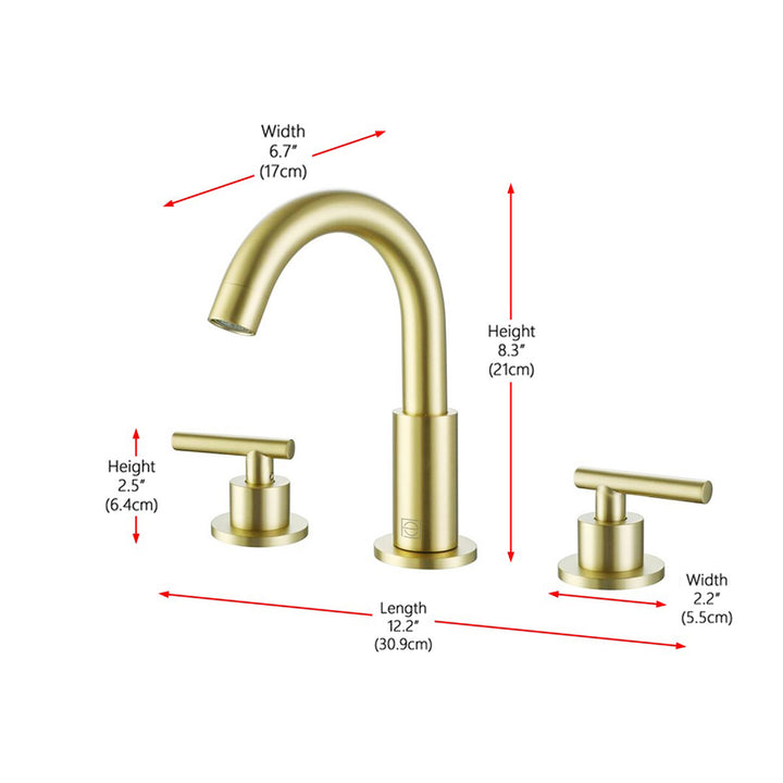 8 Inch Widespread Double Handle Bathroom Faucet In Brushed Gold - View 6 - Joshua Marshal